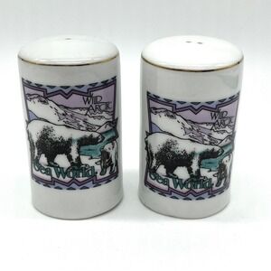 Sea World Wild Arctic Polar Bear‎ Salt Pepper Shakers Porcelain Gold Trim 90s